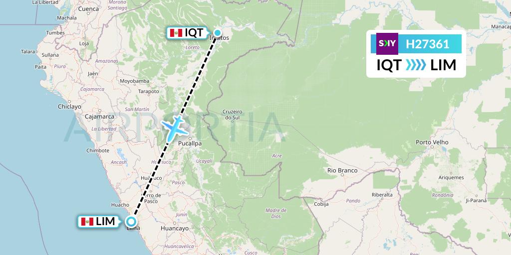 H27361 Sky Airline Flight Map: Iquitos to Lima