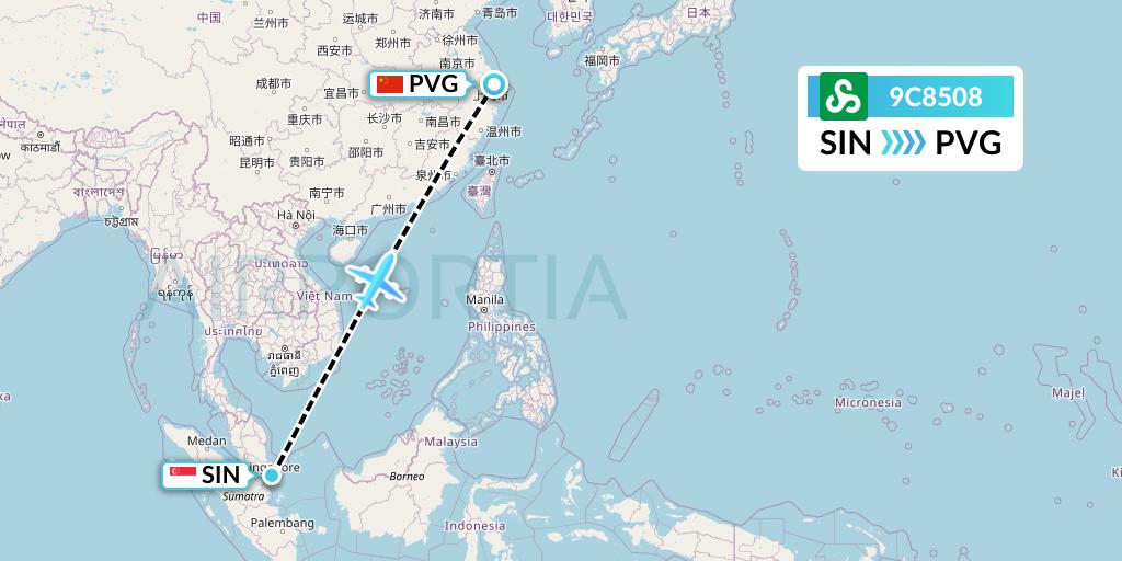 9C8508 Spring Airlines Flight Map: Singapore to Shanghai