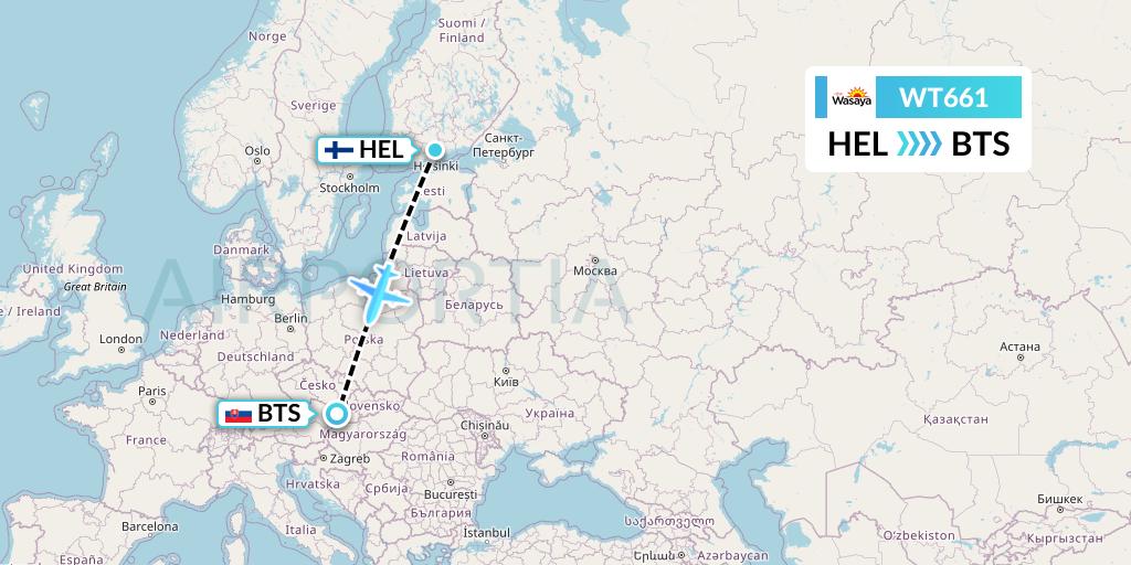 WT661 Swiftair Flight Map: Helsinki to Bratislava
