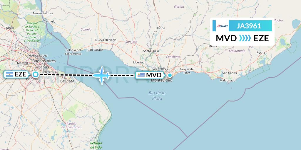 JA3961 JetSMART Flight Map: Montevideo to Buenos Aires