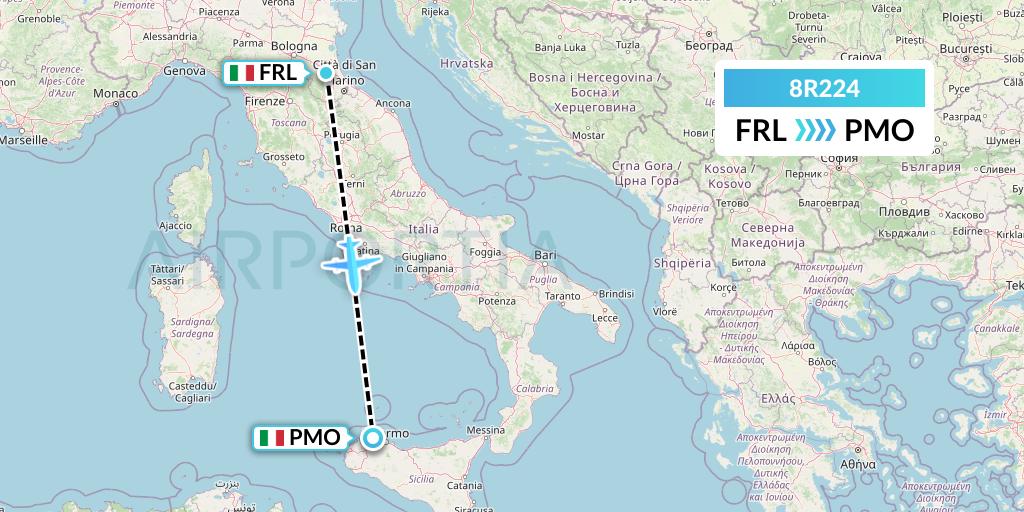 8R224 Amelia Flight Map: Forli to Palermo