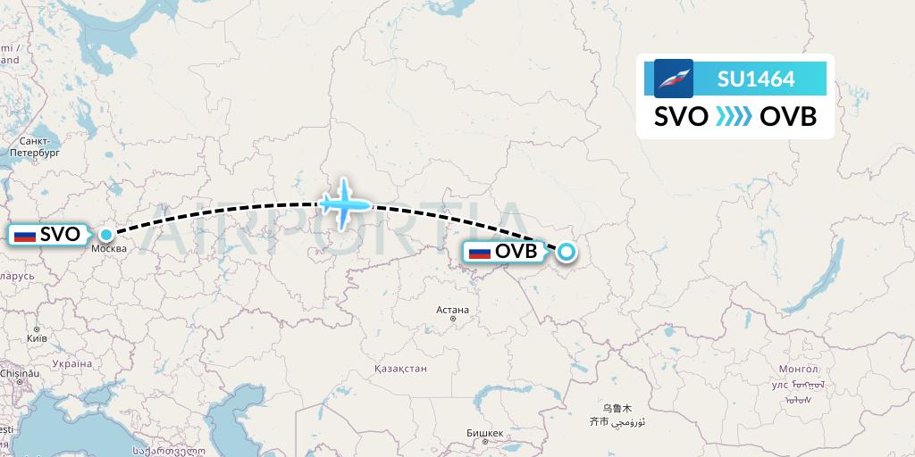 SU1464 Aeroflot Flight Map: Moscow to Novosibirsk