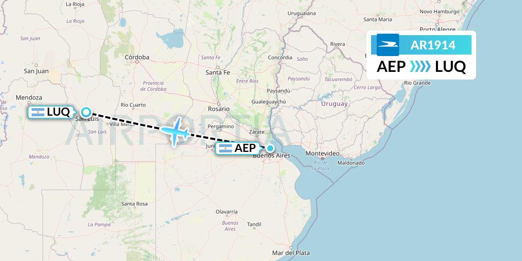 AR1914 Aerolineas Argentinas Flight Map: Buenos Aires to San Luis