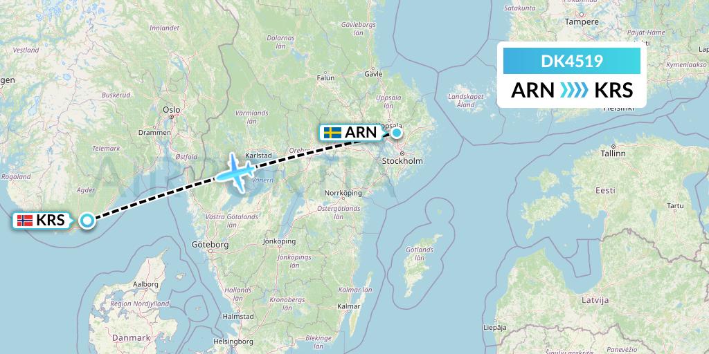 DK4519 Thomas Cook Airlines Scandinavia Flight Map: Stockholm to Kristiansand