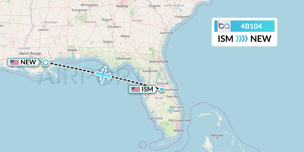 4B104 Boutique Air Flight Map: Kissimmee to New Orleans