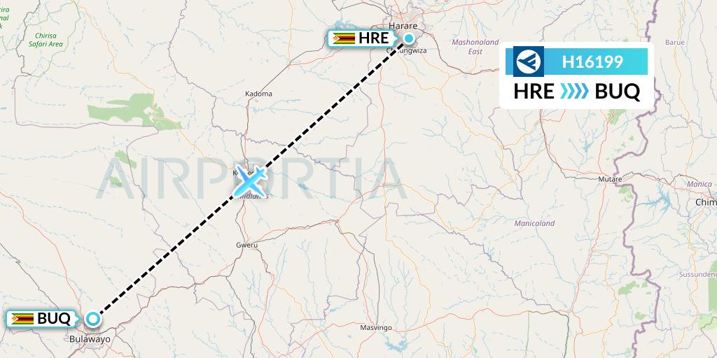 H16199 Hahn Air Systems Flight Map: Harare to Bulawayo
