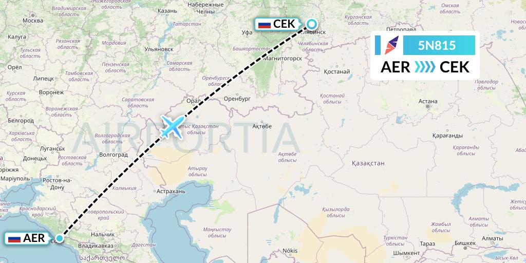 5N815 Nordavia Flight Map: Sochi to Chelyabinsk