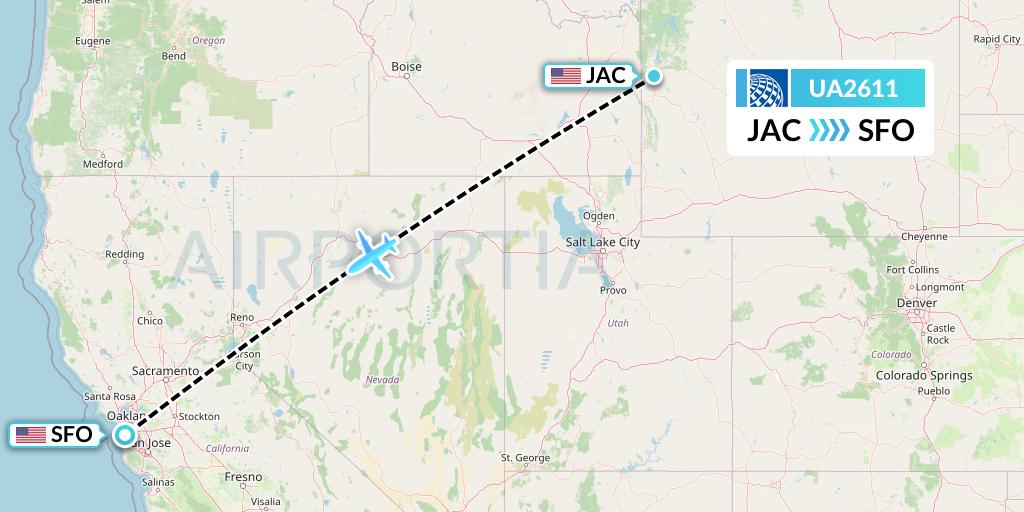UA2611 United Airlines Flight Map: Jackson to San Francisco