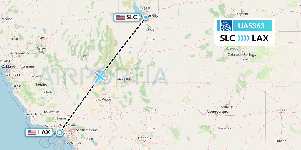 UA5363 United Airlines Flight Map: Salt Lake City to Los Angeles