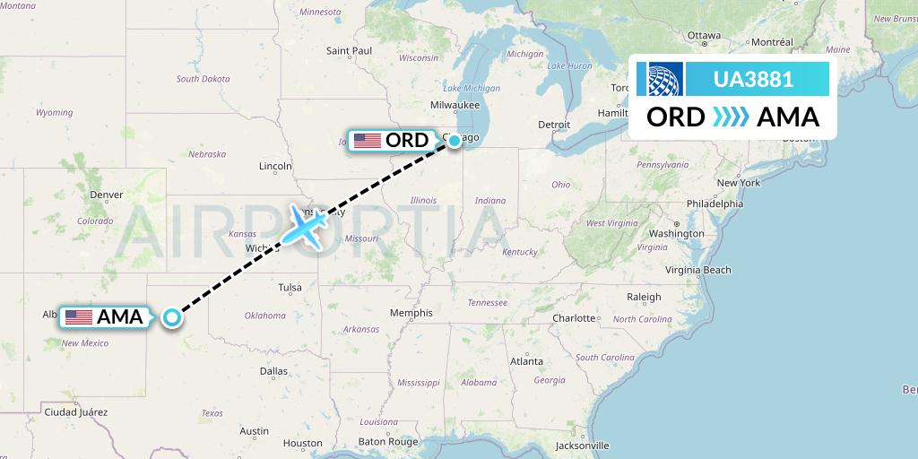 UA3881 United Airlines Flight Map: Chicago to Amarillo