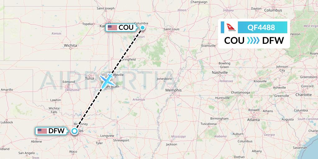 QF4488 Qantas Flight Map: Columbia to Dallas
