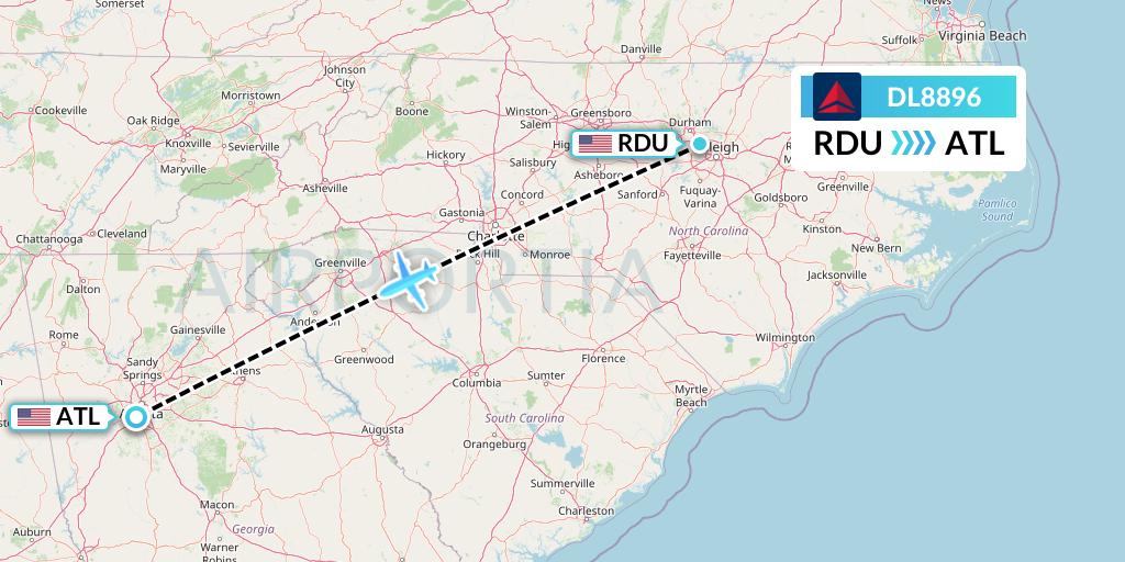 DL8896 Delta Air Lines Flight Map: Raleigh-Durham to Atlanta