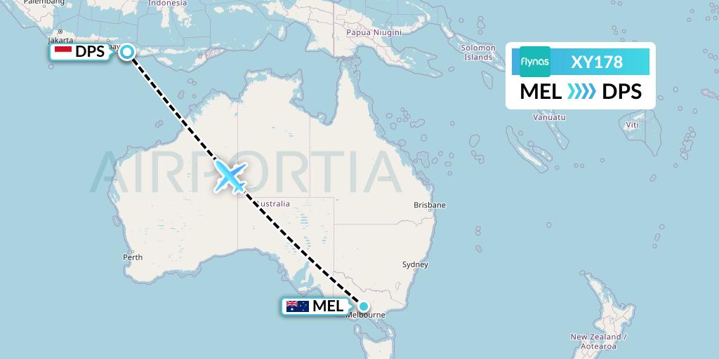 XY178 Flynas Flight Map: Melbourne to Denpasar