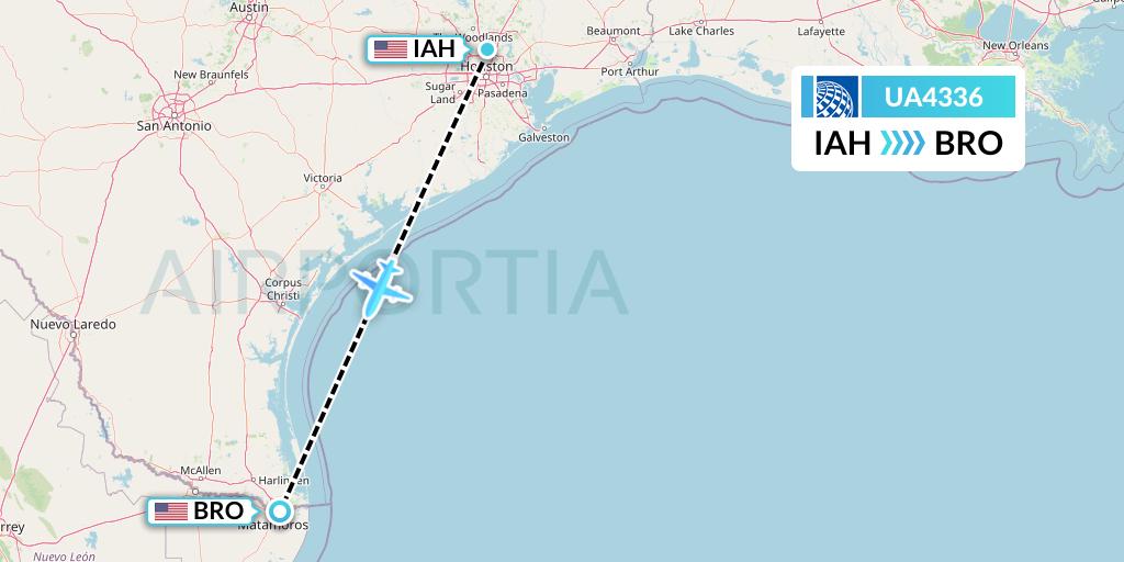 UA4336 United Airlines Flight Map: Houston to Brownsville