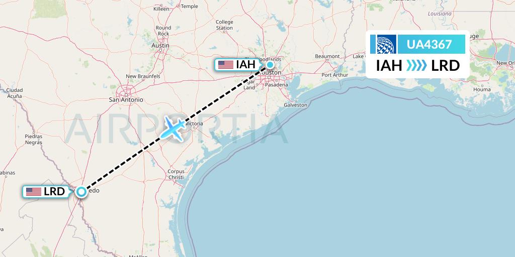 UA4367 United Airlines Flight Map: Houston to Laredo