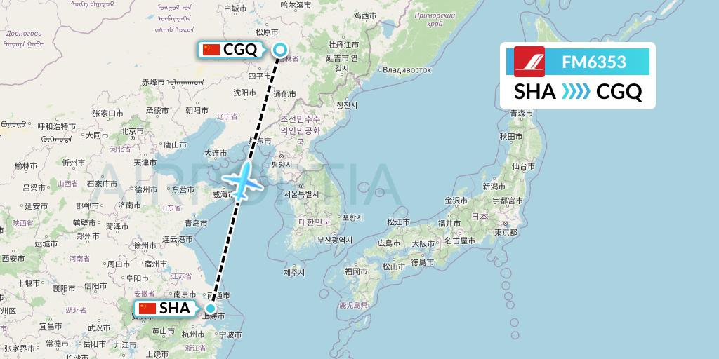 FM6353 Shanghai Airlines Flight Map: Shanghai to Changchun