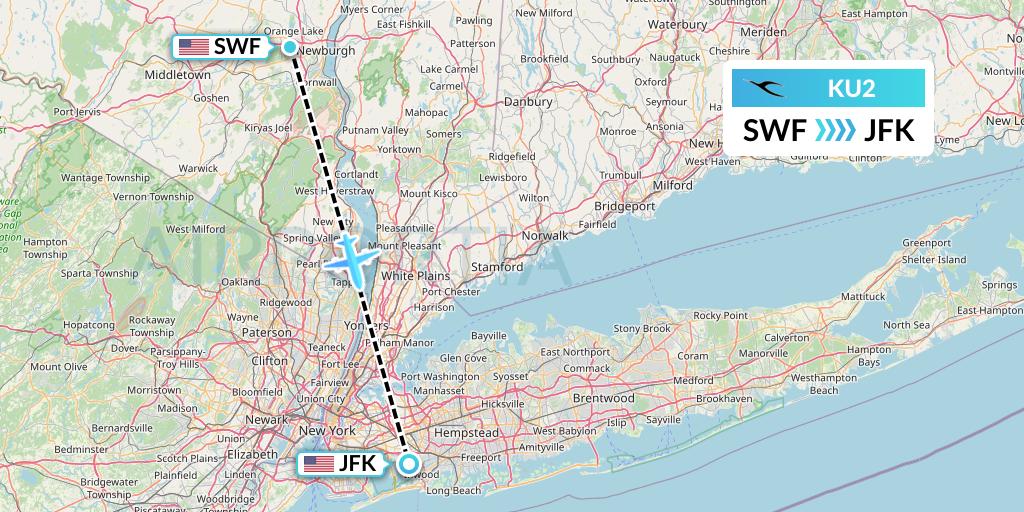 KU2 Kuwait Airways Flight Map: Newburgh to New York