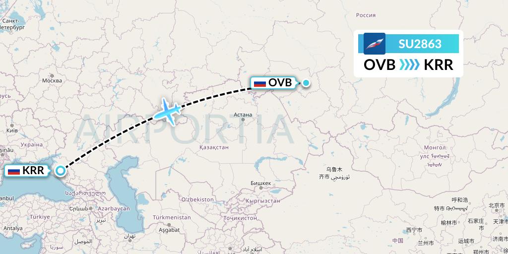 SU2863 Aeroflot Flight Map: Novosibirsk to Krasnodar