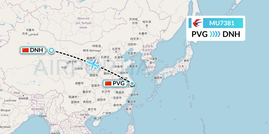 MU7381 China Eastern Airlines Flight Map: Shanghai to Dunhuang