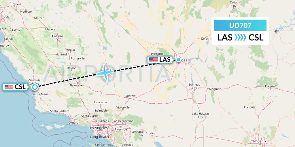 UD707 UR Airlines Flight Map: Las Vegas to San Luis Obispo