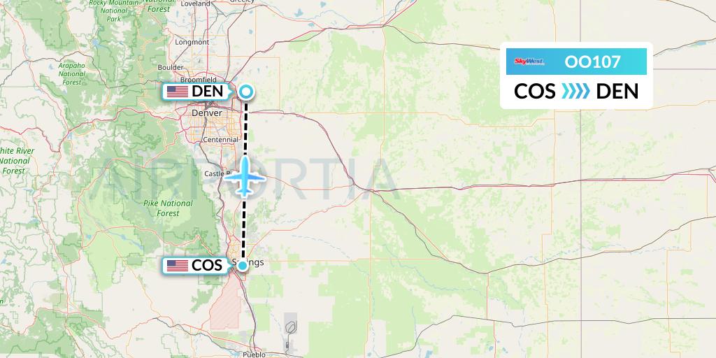 OO107 SkyWest Airlines Flight Map: Colorado Springs to Denver