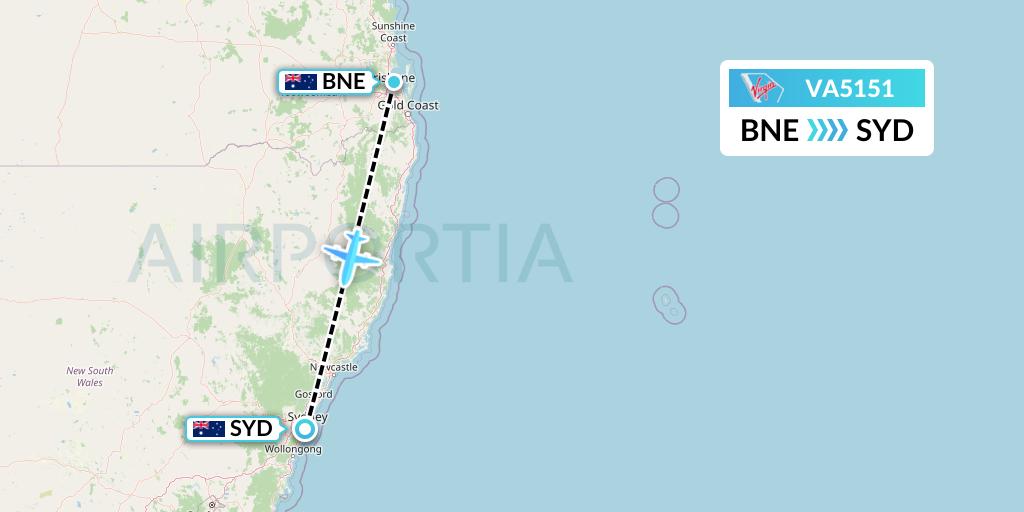 VA5151 Virgin Australia Flight Map: Brisbane to Sydney