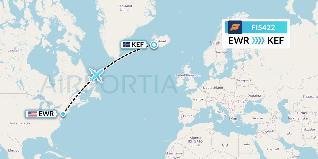 FI5422 Icelandair Flight Map: New York to Reykjavik