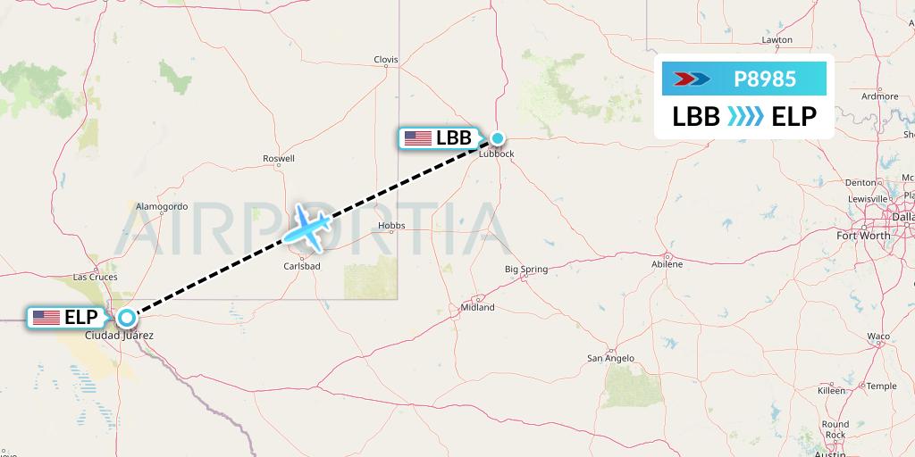 P8985 Sprint Air Flight Map: Lubbock to El Paso