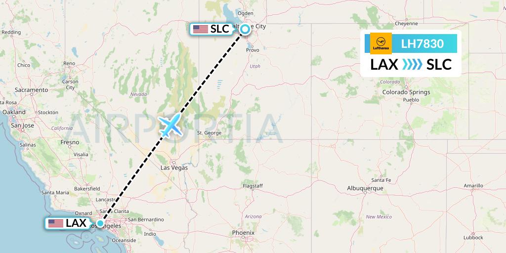 LH7830 Lufthansa Flight Map: Los Angeles to Salt Lake City