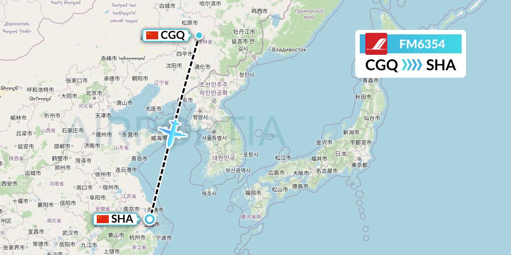 FM6354 Shanghai Airlines Flight Map: Changchun to Shanghai