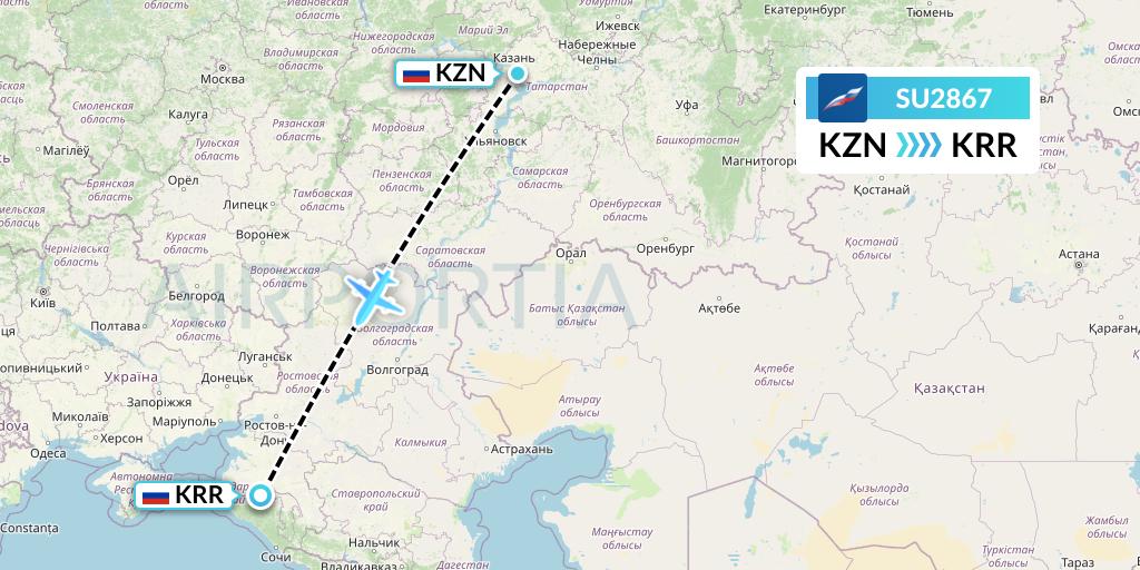 SU2867 Aeroflot Flight Map: Kazan to Krasnodar