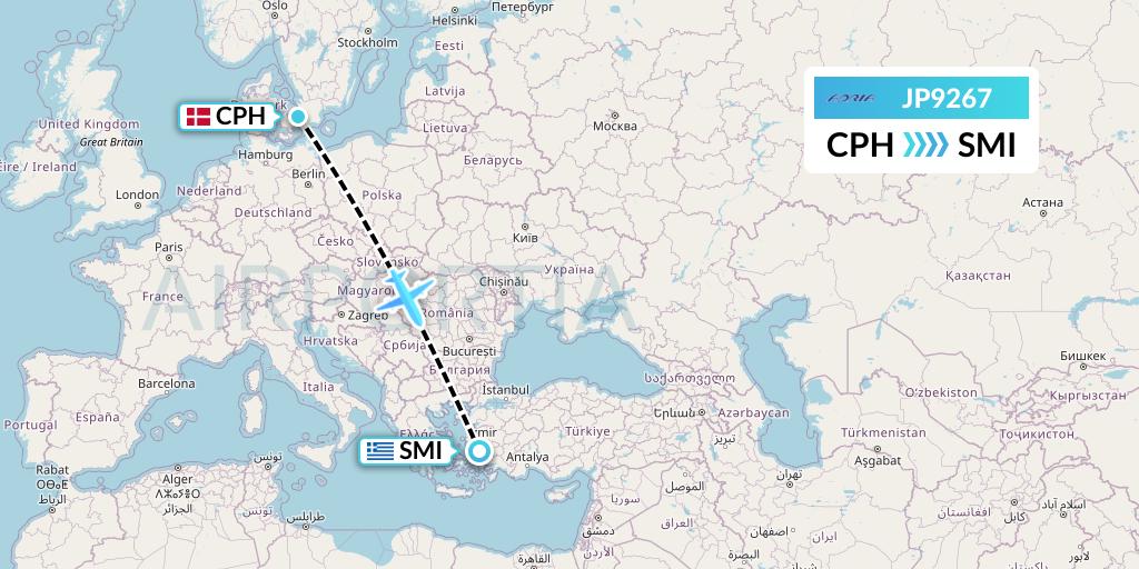 JP9267 Adria Airways Flight Map: Copenhagen to Samos
