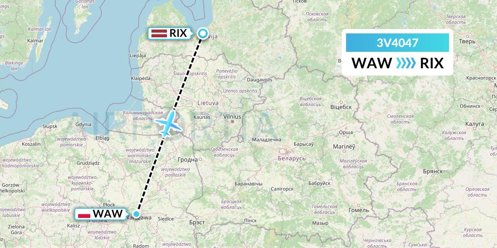 3V4047 ASL Airlines Belgium Flight Map: Warsaw to Riga