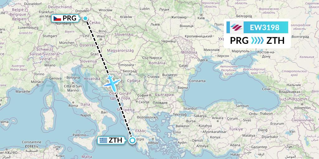 EW3198 Eurowings Flight Map: Prague to Zakynthos