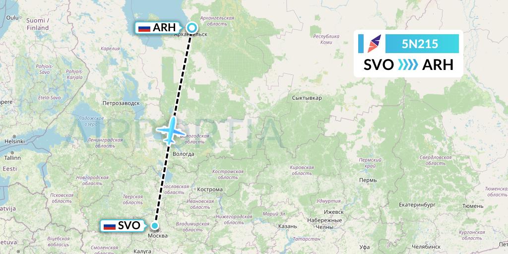 5N215 Nordavia Flight Map: Moscow to Arkhangelsk