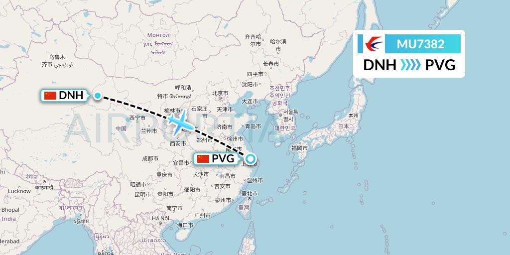 MU7382 China Eastern Airlines Flight Map: Dunhuang to Shanghai
