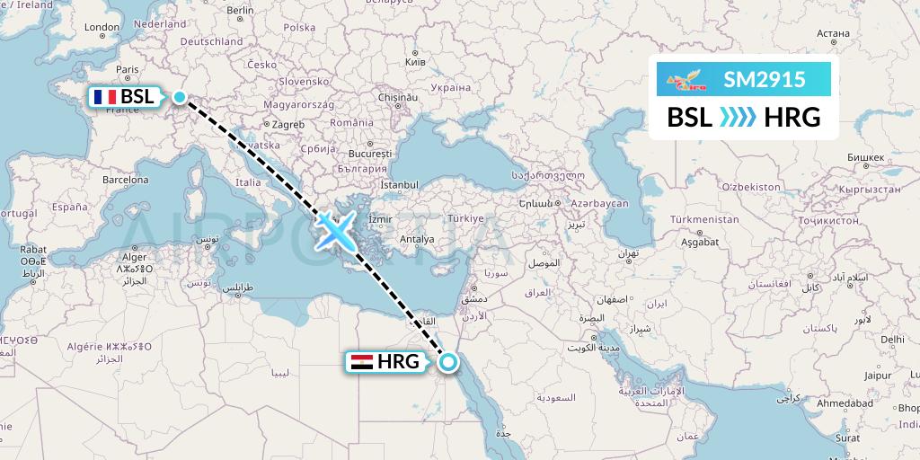 SM2915 Air Cairo Flight Map: Basel to Hurghada