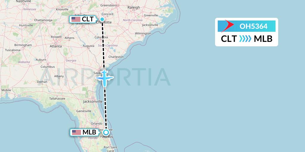 OH5364 PSA Airlines Flight Map: Charlotte to Melbourne