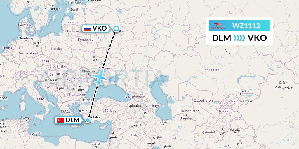 WZ1112 Red Wings Flight Map: Dalaman to Moscow
