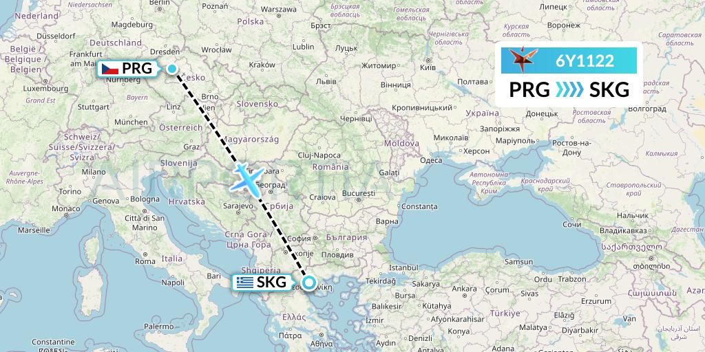 6Y1122 SmartLynx Flight Map: Prague to Thessaloniki