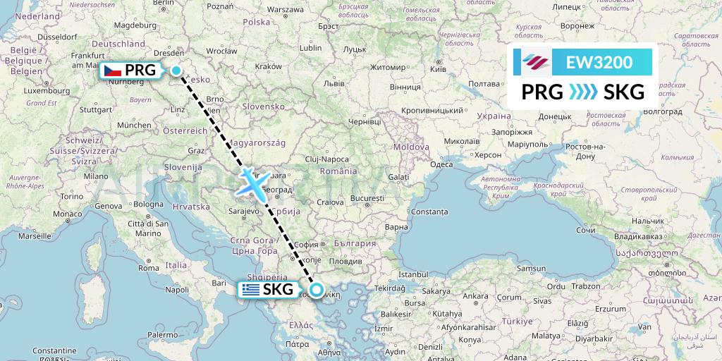 EW3200 Eurowings Flight Map: Prague to Thessaloniki