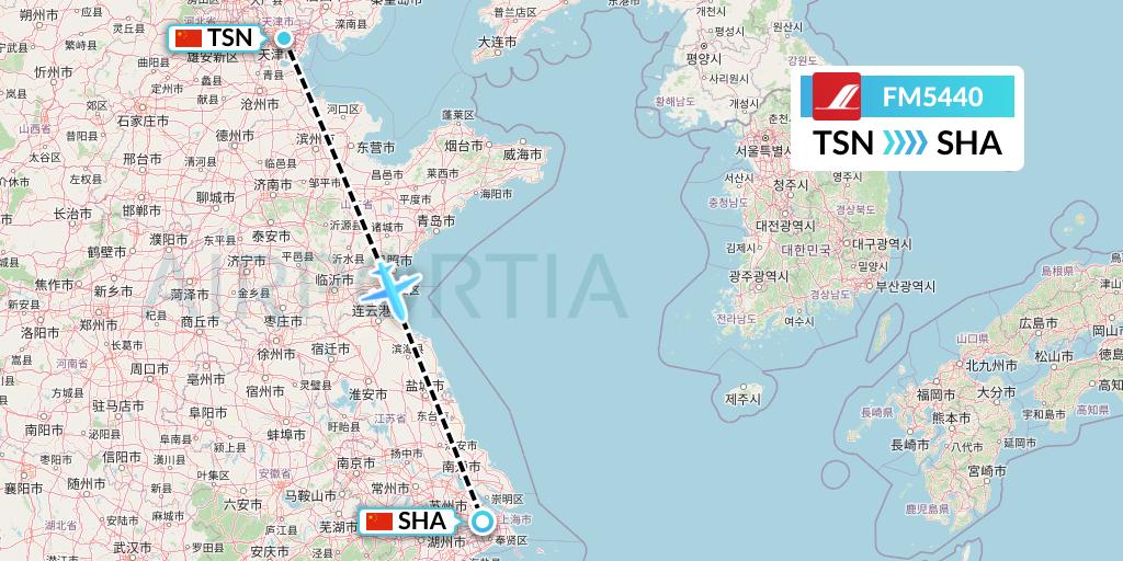 FM5440 Shanghai Airlines Flight Map: Tianjin to Shanghai
