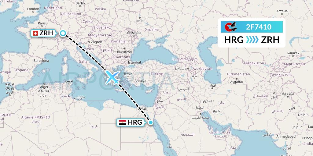 2F7410 twoFlex Taxi Aereo Flight Map: Hurghada to Zurich