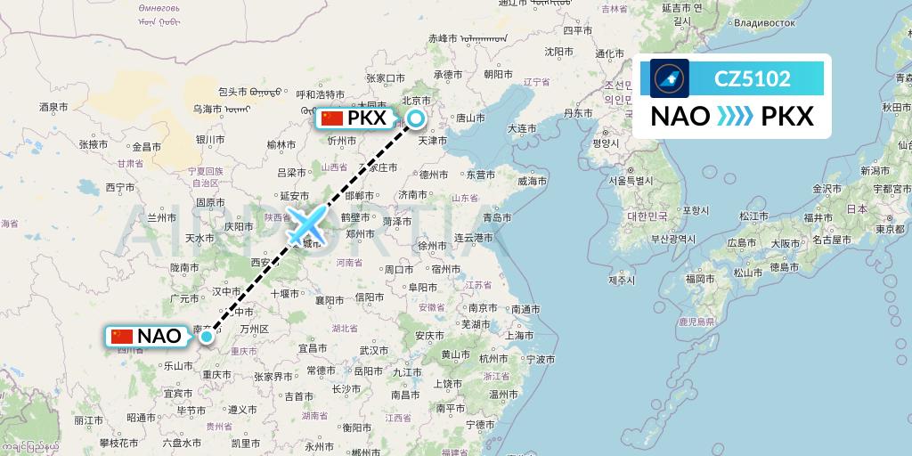 CZ5102 China Southern Airlines Flight Map: Nanchong to Beijing
