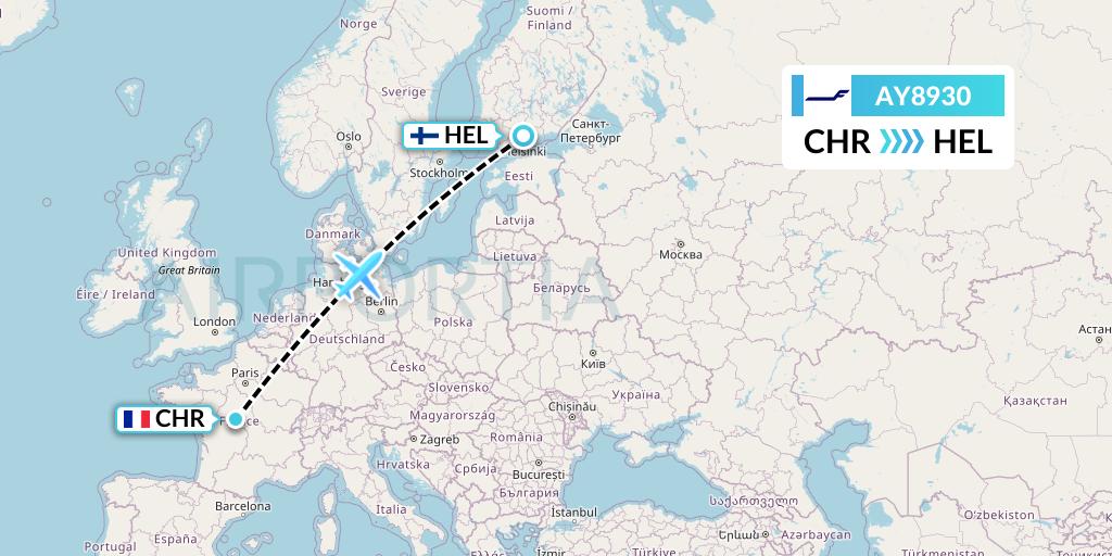 AY8930 Finnair Flight Map: Chateauroux to Helsinki