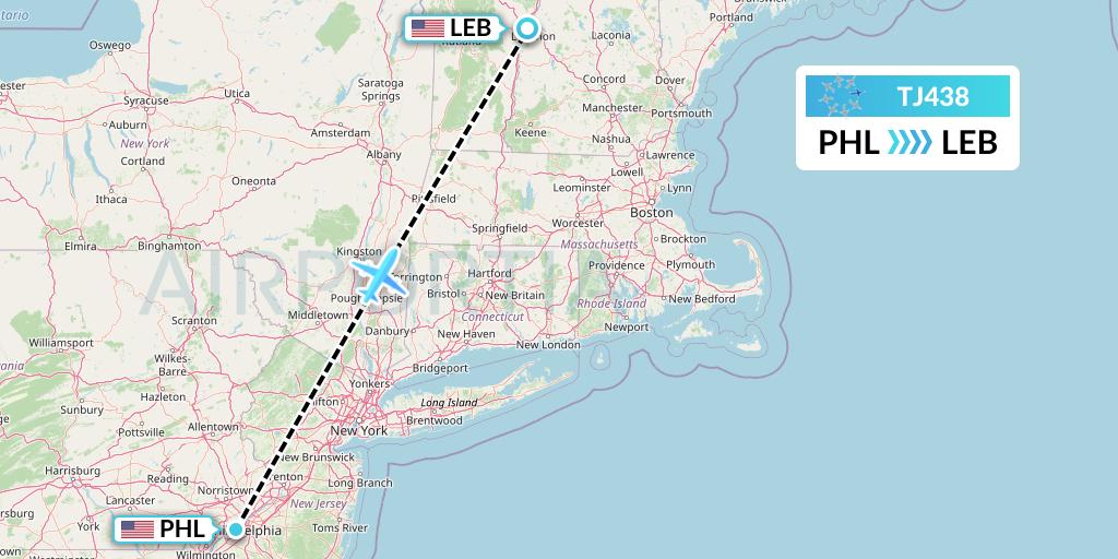TJ438 Tradewind Aviation Flight Map: Philadelphia to Lebanon