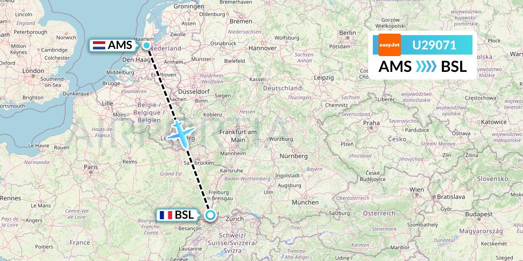 U29071 EasyJet Flight Map: Amsterdam to Basel