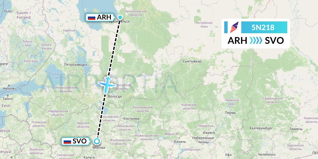 5N218 Nordavia Flight Map: Arkhangelsk to Moscow
