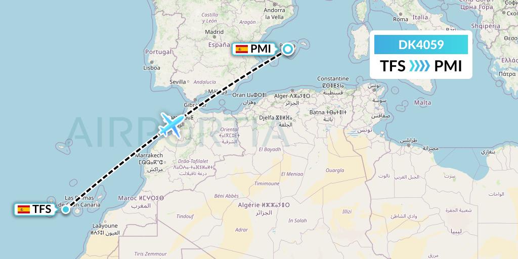 DK4059 Thomas Cook Airlines Scandinavia Flight Map: Tenerife to Palma de Mallorca