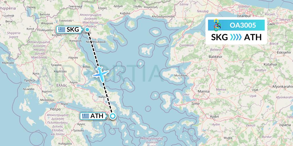 OA3005 Olympic Air Flight Map: Thessaloniki to Athens